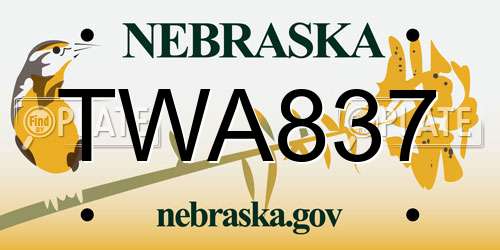 TWA837 Nebraska License Plate