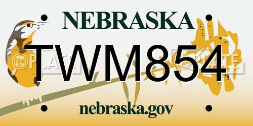 TWM854 Nebraska License Plate