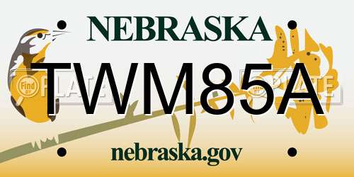 TWM85A Nebraska License Plate