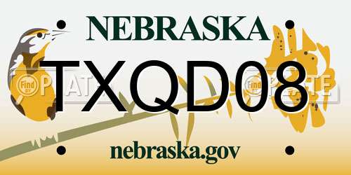 TXQD08 Nebraska License Plate