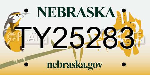 TY25283 Nebraska License Plate