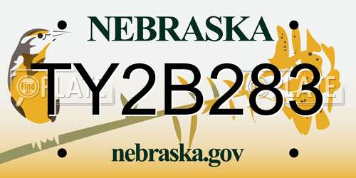 TY2B283 Nebraska License Plate