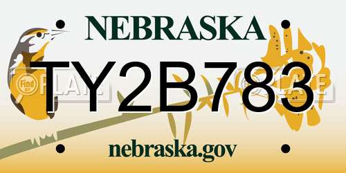 TY2B783 Nebraska License Plate