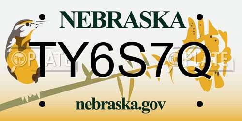 TY6S7Q Nebraska License Plate