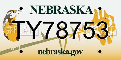 TY78753 Nebraska License Plate