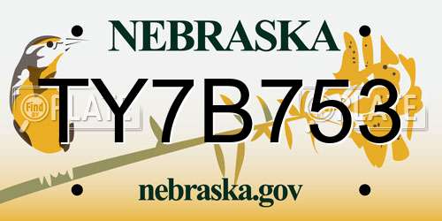 TY7B753 Nebraska License Plate