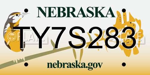 TY7S283 Nebraska License Plate