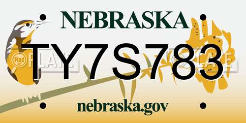 TY7S783 Nebraska License Plate