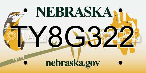 TY8G322 Nebraska License Plate