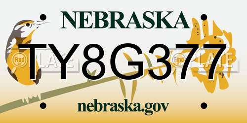 TY8G377 Nebraska License Plate