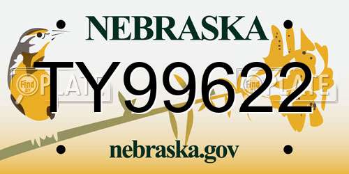 TY99622 Nebraska License Plate
