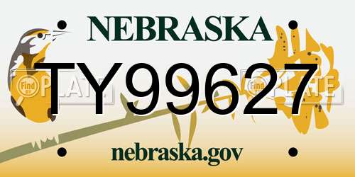 TY99627 Nebraska License Plate