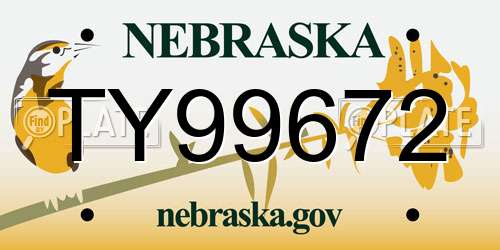 TY99672 Nebraska License Plate