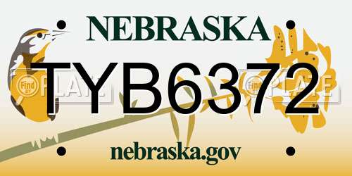 TYB6372 Nebraska License Plate
