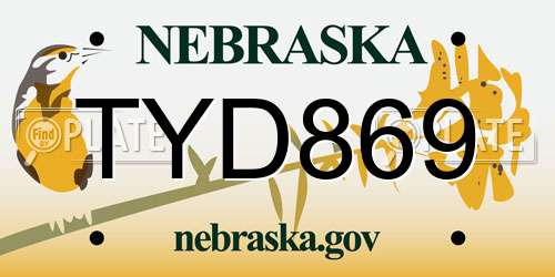 TYD869 Nebraska License Plate