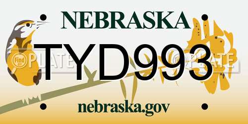 TYD993 Nebraska License Plate