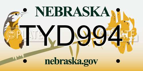 TYD994 Nebraska License Plate