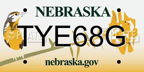 TYE68G Nebraska License Plate