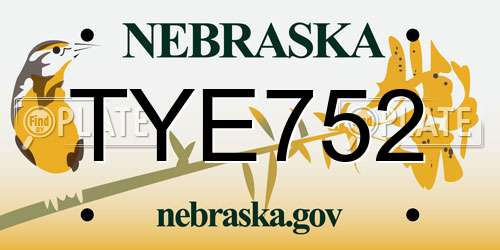 TYE752 Nebraska License Plate