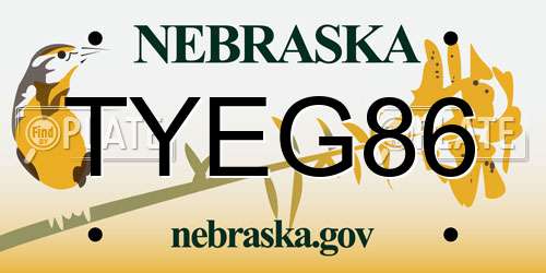 TYEG86 Nebraska License Plate