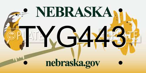 TYG443 Nebraska License Plate