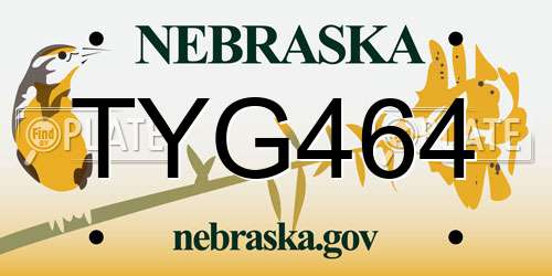 TYG464 Nebraska License Plate
