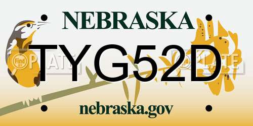 TYG52D Nebraska License Plate