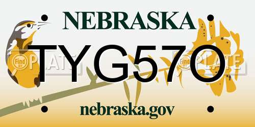 TYG57O Nebraska License Plate