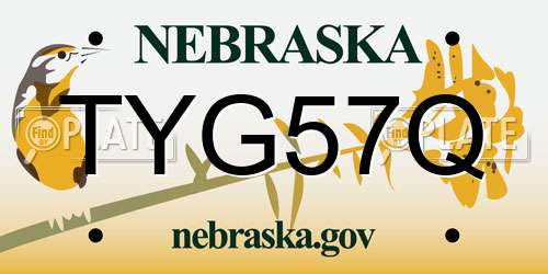 TYG57Q Nebraska License Plate
