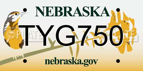 TYG750 Nebraska License Plate