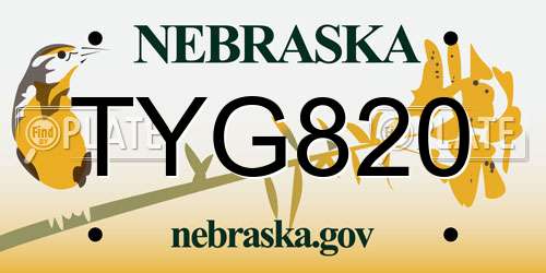 TYG820 Nebraska License Plate