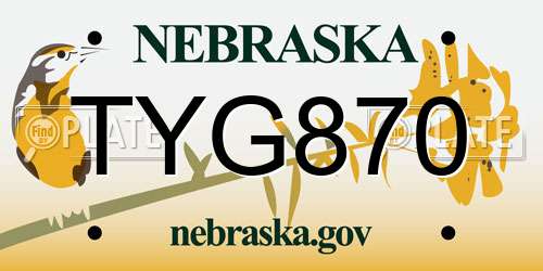 TYG870 Nebraska License Plate
