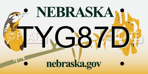 TYG87D Nebraska License Plate
