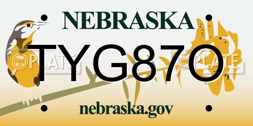 TYG87O Nebraska License Plate