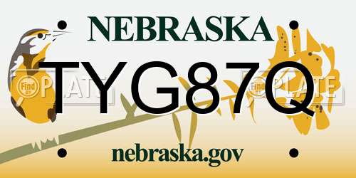 TYG87Q Nebraska License Plate