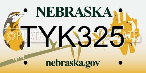 TYK325 Nebraska License Plate