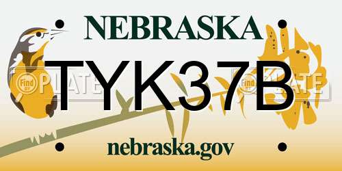 TYK37B Nebraska License Plate