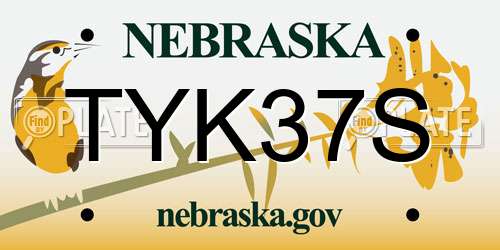 TYK37S Nebraska License Plate