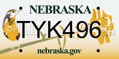 TYK496 Nebraska License Plate