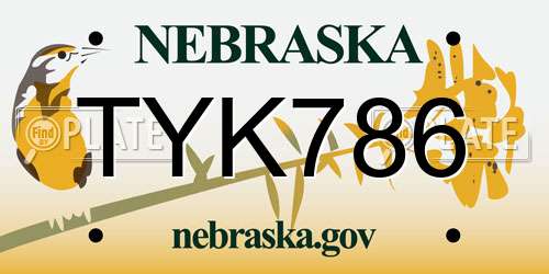 TYK786 Nebraska License Plate