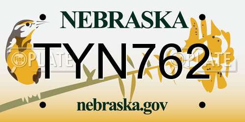 TYN762 Nebraska License Plate