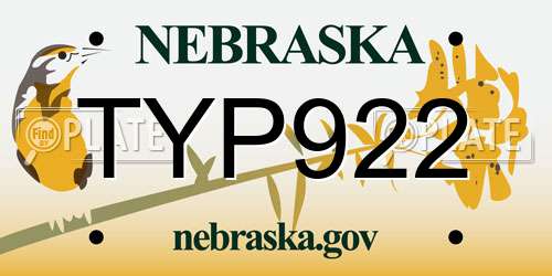 TYP922 Nebraska License Plate