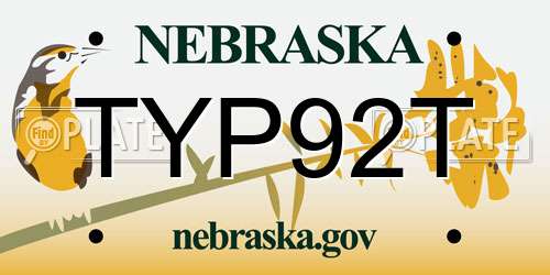 TYP92T Nebraska License Plate