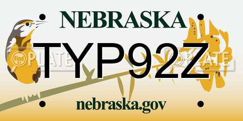 TYP92Z Nebraska License Plate