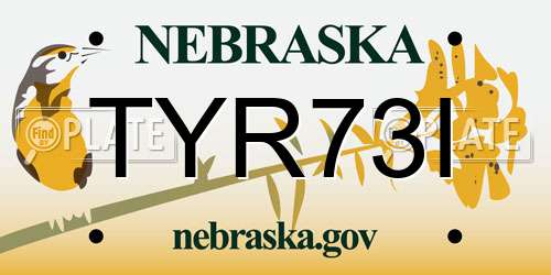 TYR73I Nebraska License Plate
