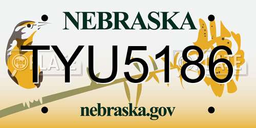 TYU5186 Nebraska License Plate