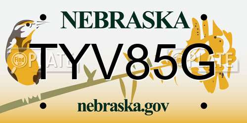 TYV85G Nebraska License Plate