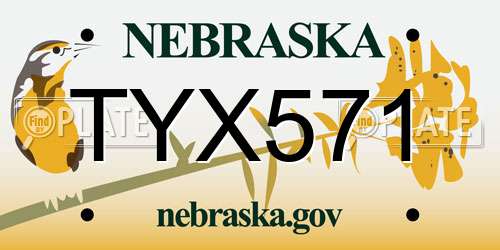 TYX571 Nebraska License Plate