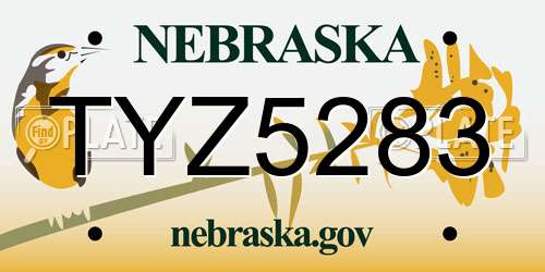 TYZ5283 Nebraska License Plate