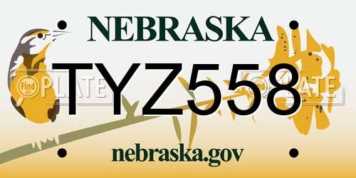 TYZ558 Nebraska License Plate